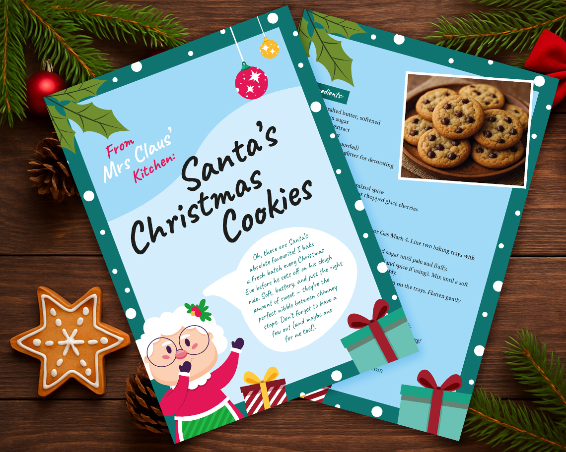 Mrs Claus' Kitchen: Santa’s Christmas Cookies Recipe Card